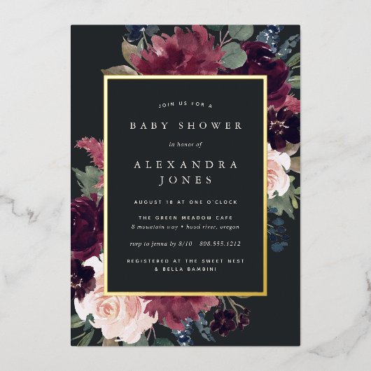 Plum Blossom Baby shower Folie Uitnodiging (Voorkant)