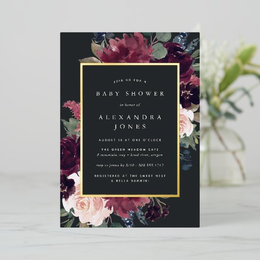 Plum Blossom Baby shower Folie Uitnodiging (Staand Voorkant)