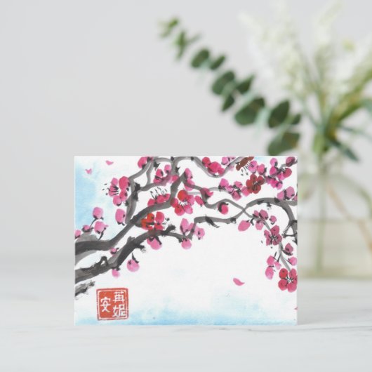 Plum Blossom Branch in Winter Briefkaart (Staand voorkant)