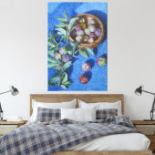 Plum Blossom Branches op Blauwe Achtergrond Schild Canvas Afdruk (Insitu (Slaapkamer))
