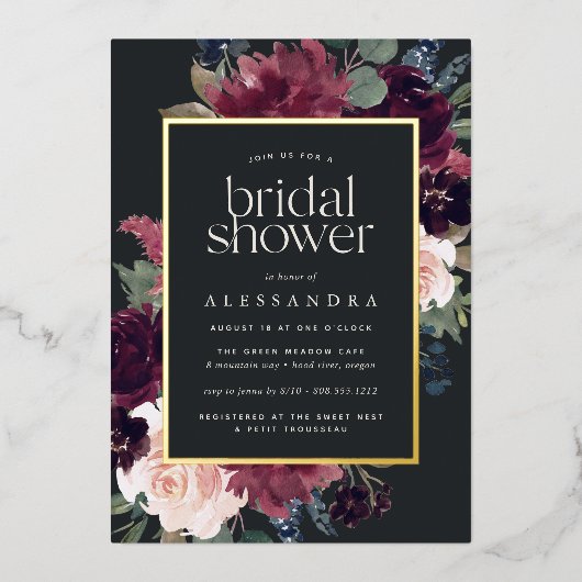 Plum Blossom Bridal Shower Folie Uitnodiging (Voorkant)