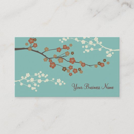 Plum Blossom Custom Visitekaartje Blauwgroen Blue (Voorkant)