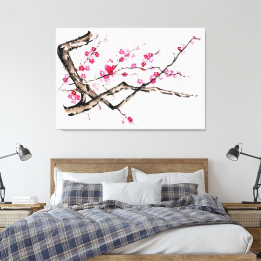 Plum Blossom - één Canvas Afdruk (Insitu (Slaapkamer))