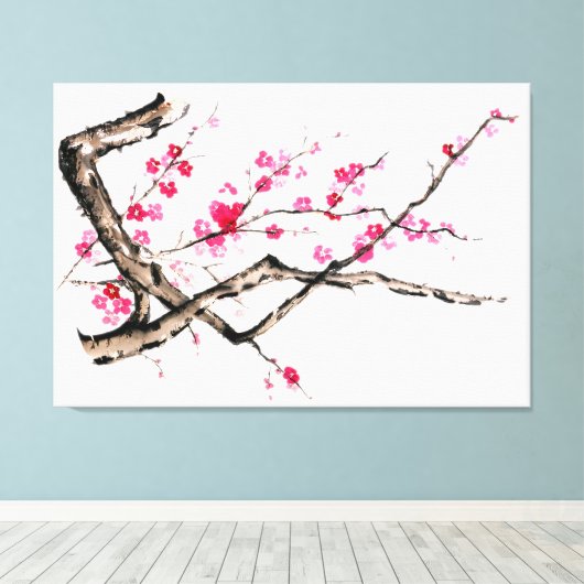 Plum Blossom - één Canvas Afdruk (Insitu (Houten vloer))