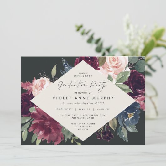 Plum Blossom | Elegant Floral Gradual Party Kaart (Staand voorkant)