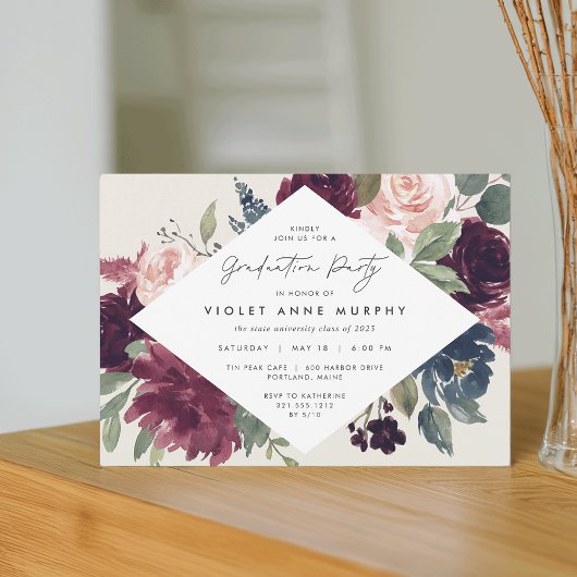 Plum Blossom | Elegant Floral Gradual Party Kaart