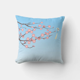 Plum Blossom en Glass Wind Chime op Light Blue Kussen