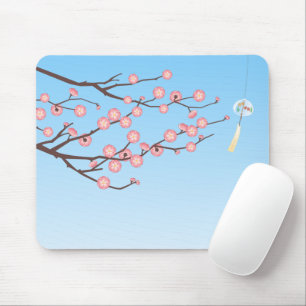 Plum Blossom en Glass Wind Chime op Light Blue Muismat