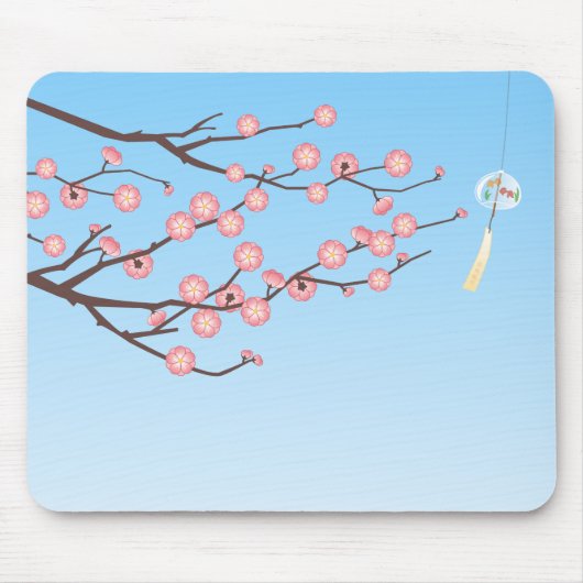 Plum Blossom en Glass Wind Chime op Light Blue Muismat (Voorkant)