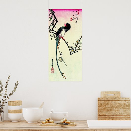 Plum Blossom en Long-tailed Magpie 1844 Poster (Keuken)