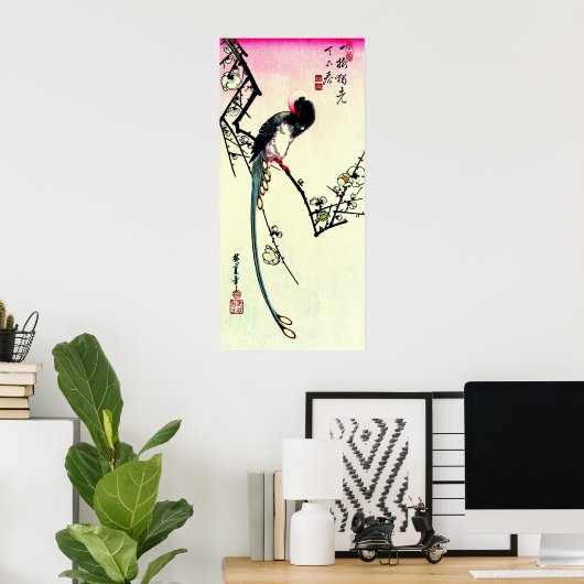 Plum Blossom en Long-tailed Magpie 1844 Poster (Thuiskantoor)