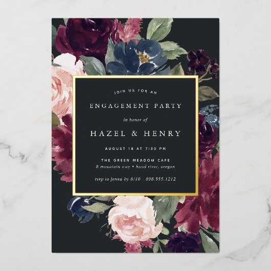 Plum Blossom Engagement Party Folie Uitnodiging (Voorkant)