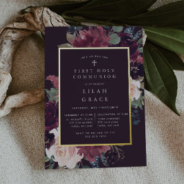 Plum Blossom First Heilige Communie Folie Uitnodiging