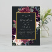 Plum Blossom First Heilige Communie Folie Uitnodiging (Staand Voorkant)