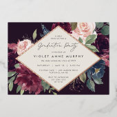 Plum Blossom Graduation Party Folie Uitnodiging (Voorkant)