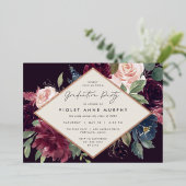 Plum Blossom Graduation Party Folie Uitnodiging (Staand Voorkant)