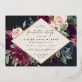 Plum Blossom Graduation Party Folie Uitnodiging (Voorkant)