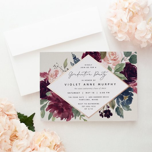 Plum Blossom Graduation Party Folie Uitnodiging