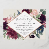 Plum Blossom Graduation Party Folie Uitnodiging (Voorkant)