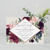 Plum Blossom Graduation Party Folie Uitnodiging (Staand Voorkant)