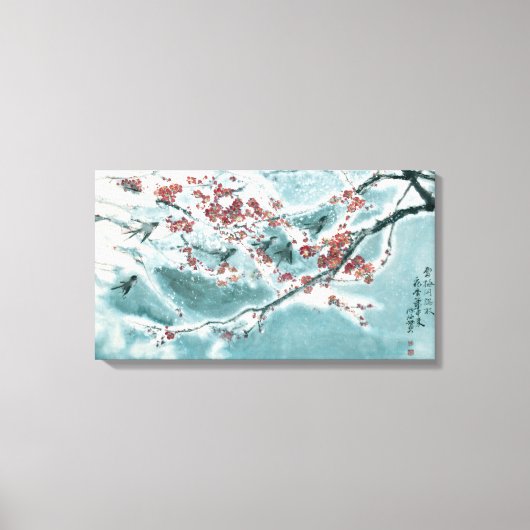 Plum Blossom in sneeuw Canvas Afdruk (Voorkant)