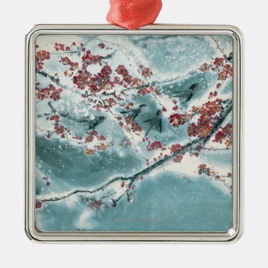Plum Blossom in sneeuw Metalen Ornament (Voorkant)