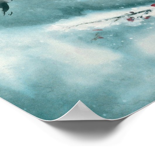 Plum Blossom in sneeuw Poster (Hoek)