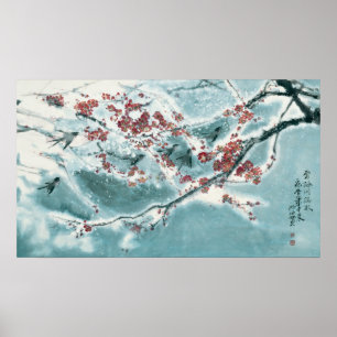 Plum Blossom in sneeuw Poster