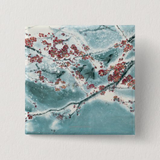 Plum Blossom in sneeuw Vierkante Button 5,1 Cm (Voorkant)