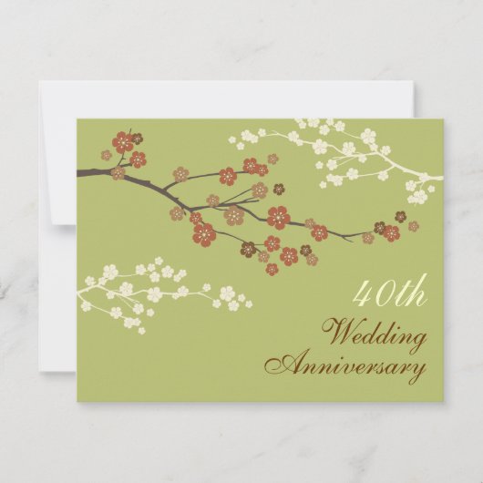 Plum Blossom Jubileum Party Invitation L-Green Kaart (Voorkant)