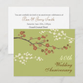 Plum Blossom Jubileum Party Invitation L-Green Kaart (Voorkant / Achterkant)