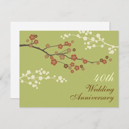 Plum Blossom Jubileum Party Invitation L-Green Kaart (Voorkant / Achterkant)
