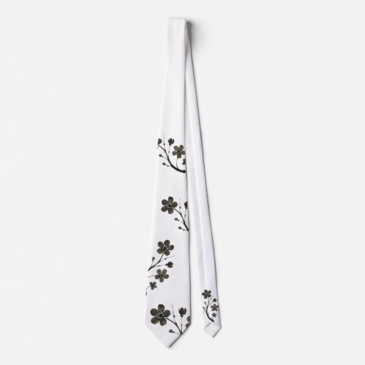 Plum Blossom Line Art – Botanisch Stropdas (Voorkant)