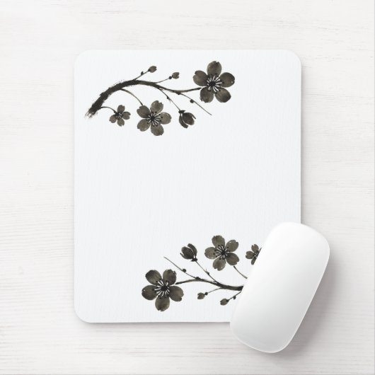 Plum Blossom Line Art – Botanische Muismat (Met muis)