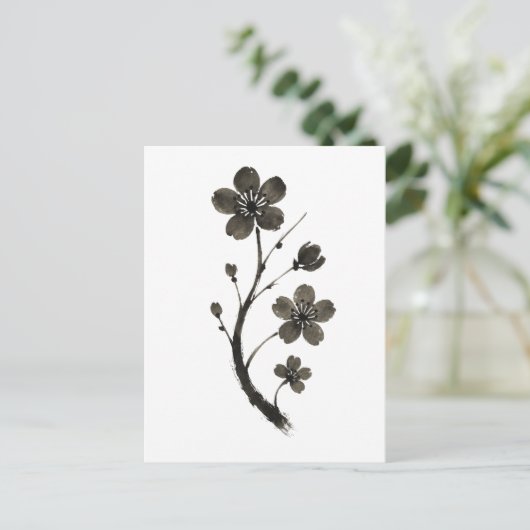 Plum Blossom Line Art – Minimal Botanical Briefkaa Briefkaart (Staand voorkant)