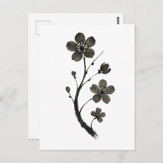 Plum Blossom Line Art – Minimal Botanical Briefkaa Briefkaart (Voorkant / Achterkant)