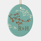 Plum Blossom Monogram Custom Ornament Blauwgroen B (Rechts)