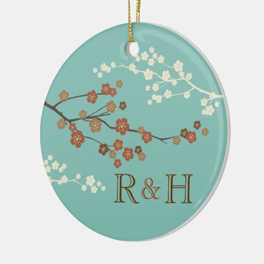 Plum Blossom Monogram Custom Ornament Blauwgroen B (Links)