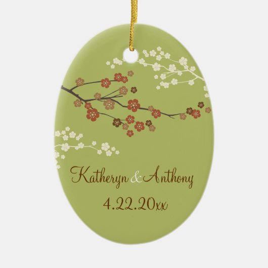 Plum Blossom Monogram Custom Ornament Light Green (Voorkant)