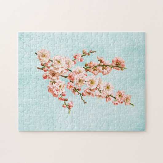 Plum Blossom op Aged Denim Legpuzzel (Horizontaal)
