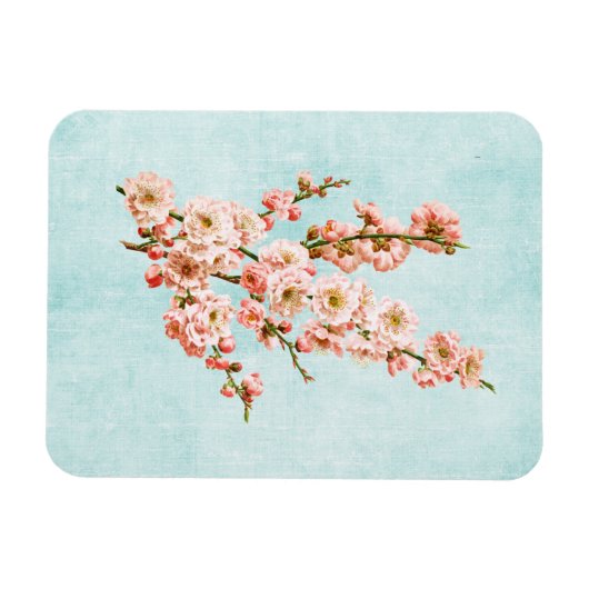Plum Blossom op Aged Denim Magneet (Horizontaal)