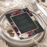 Plum Blossom Rehearsal Dinner Folie Uitnodiging<br><div class="desc">De uitnodiging voor het diner voor het bloemetje van de bloemetjesrepetitie van Chic floral is voorzien van een grens van het bogundy marsala paars, een wazige roze en stoffige blauwe bloemen, met een dunne botanische bladeren en een groene en gouden folievlek. Pas uw trouwceremonie aan met de details van de...</div>