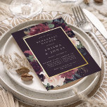 Plum Blossom Rehearsal Dinner Folie Uitnodiging<br><div class="desc">De uitnodiging voor het diner voor het bloemetje van de bloemetjesrepetitie van Chic floral is voorzien van een grens van het bogundy marsala paars, een wazige roze en stoffige blauwe bloemen, met een dunne botanische bladeren en een groene en gouden folievlek. Geef je een persoonlijk tintje met je trouwceremonie, repetitie...</div>