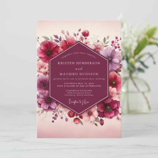 Plum Blossom Romance Wedding Kaart (Staand voorkant)