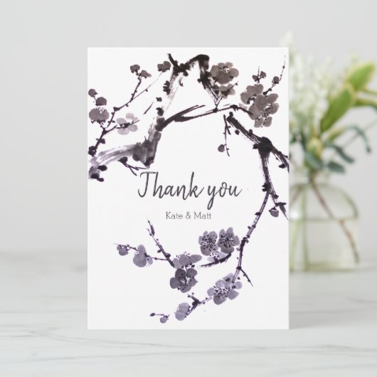 Plum blossom suma ink bedankkaart (Staand voorkant)