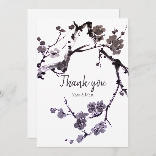 Plum blossom suma ink bedankkaart (Voorkant / Achterkant)