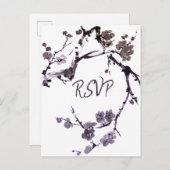 Plum blossom sumie RSVP met maaltijdkeuze Uitnodiging Briefkaart (Voorkant / Achterkant)