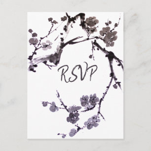 Plum blossom sumie RSVP met maaltijdkeuze Uitnodiging Briefkaart