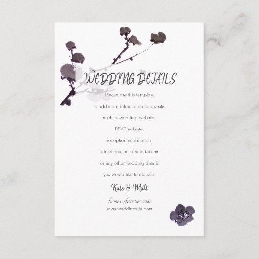 Plum blossom sumie Wedding Details Informatiekaartje (Voorkant)