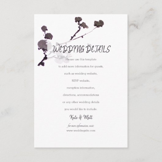 Plum blossom sumie Wedding Details Informatiekaartje (Voorkant)